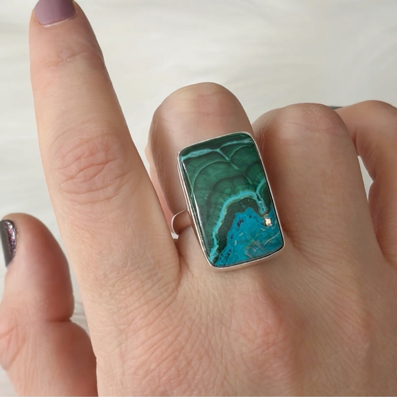 Sterling Silver 925 Ring Size 9 1/4 9.25 Malachite Chrysocolla Southwest - Picture 5 of 11